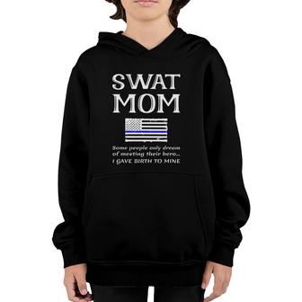 Proud Swat Mom Special Forces Mother Us Flag Thin Blue Line Youth Hoodie | Mazezy