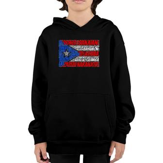 Puerto Rican Flag With Towns And Cities Of Puerto Rico Gift Youth Hoodie | Mazezy