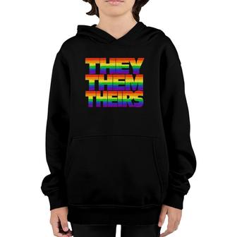 Rainbow They Them Theirs Pronoun Non-Binary Gender Youth Hoodie | Mazezy