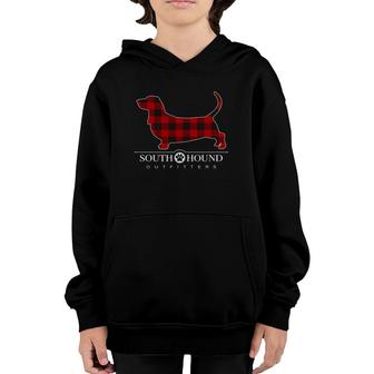 Red Buffalo Plaid Basset Hound Dog Youth Hoodie | Mazezy