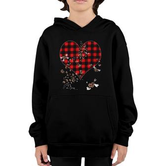 Red Plaid & Leopard Hearts Cute Valentine's Day Youth Hoodie | Mazezy
