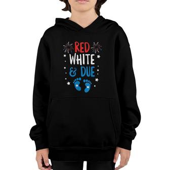 Red White And Due Baby Reveal Pregnancy Announcement Youth Hoodie | Mazezy
