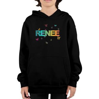 Renee Beautiful Name With Colorful Butterflies Youth Hoodie | Mazezy