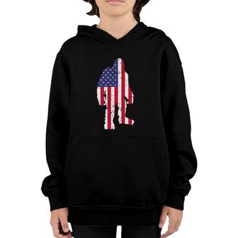 Retro American Flag Sasquatch Silhouette 4Th Of July Bigfoot Youth Hoodie | Mazezy