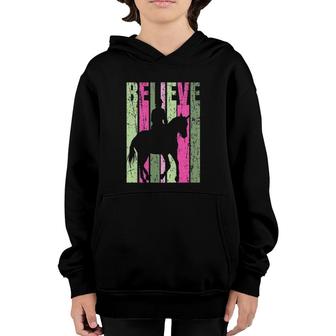 Retro Distressed Believe Horse Lover Equestrian Youth Hoodie | Mazezy