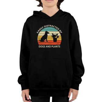 Retro Pet Dog Plant Lover Easily Distracted By Dogs And Plants Youth Hoodie | Mazezy
