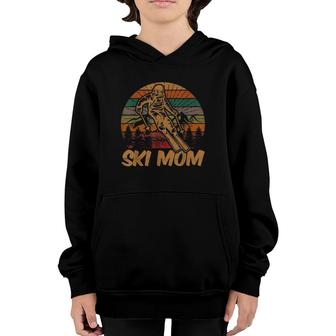 Retro Ski Mom Sunset Gift Mother Skier Fan Skiing Mama Youth Hoodie | Mazezy