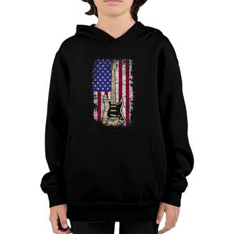 Retro Vintage American Flag Guitar 4Th Of July Youth Hoodie | Mazezy