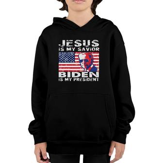 Retro Vintage Gift Jesus Is My Savior Biden Is My President Youth Hoodie | Mazezy