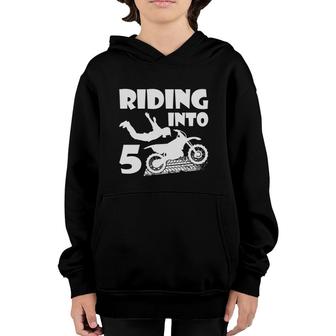Riding Into 5 Years Old 5Th Birthday Boy Dirt Bike Youth Hoodie - Seseable
