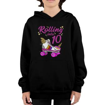 Rolling Into 10Th Birthday Unicorn Roller Skate Party Youth Hoodie | Mazezy