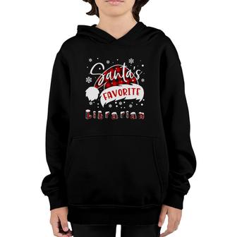 Santa's Favorite Librarian Hat Flannel Christmas Gift Youth Hoodie | Mazezy