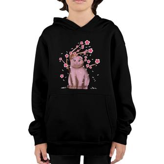 Scottish Fold Cat Japanese Sakura Cherry Blossom Flower Youth Hoodie | Mazezy