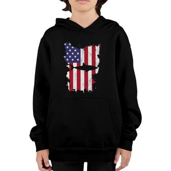 Shark Usa Flag America 4Th Of July Murica Gift Vintage Youth Hoodie | Mazezy