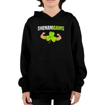 Shenanigains St Patrick's Day Workout Gym Gains Lift Youth Hoodie