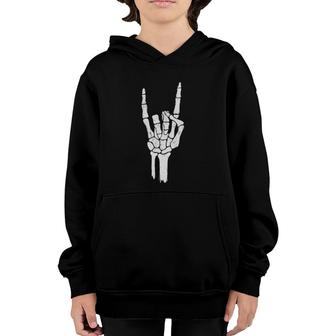 Skeleton Hand Devil Horns Rock Hand Gesture Youth Hoodie | Mazezy CA