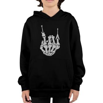Skeleton Rocking Hand Rock Music Youth Hoodie | Mazezy