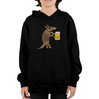 Smilemoretees Funny Armadillo Drinking Beer Youth Hoodie | Mazezy