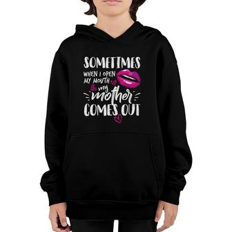 Sometimes I Open My Mouth And My Mother Comes Out Lips Black Version2 Youth Hoodie | Mazezy