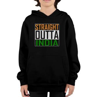 Straight Outta India Cool Indian Flag Vintage Tee Youth Hoodie | Mazezy