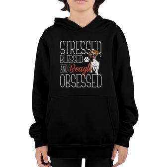 Stressed Blessed & Beagle Obsessed Beagle Dog Youth Hoodie | Mazezy
