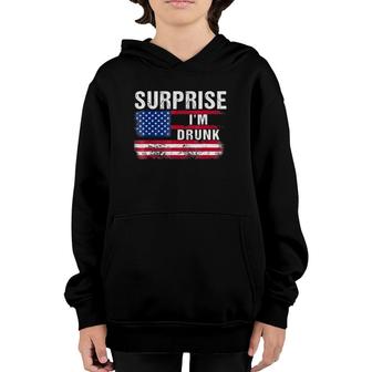 Surprise I'm Drunk Funny American Flag Drinking Youth Hoodie | Mazezy