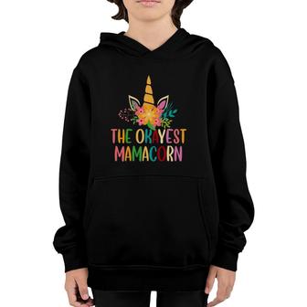 The Okayest Mamacorn Cute Mama Unicorn With Floral Mother's Day Youth Hoodie | Mazezy