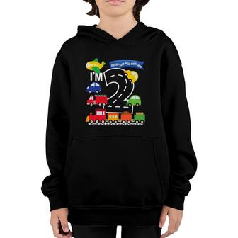 Transportation 2Nd Birthday Airplane Cars Fire Truck Train Youth Hoodie | Mazezy