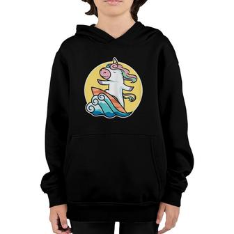 Unicorn Surfing Wave Surf Lovers Gift Youth Hoodie | Mazezy
