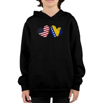 Usa Bosnia And Herzegovina Flag Heart Bosnian American Youth Hoodie | Mazezy