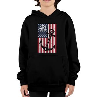 Usa Flag American Anchor Nautical Gift Design Idea Youth Hoodie | Mazezy