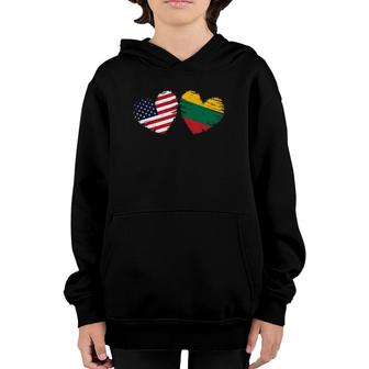 Usa Lithuania Flag Heart Valentines Day Lithuanian American Youth Hoodie | Mazezy
