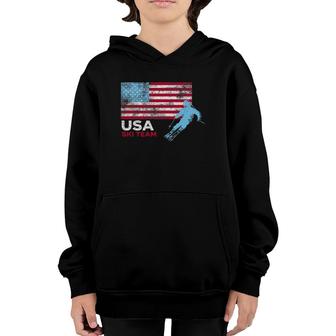 Usa Ski Team American Flag Skiing Usa Support The Team Tees Youth Hoodie | Mazezy