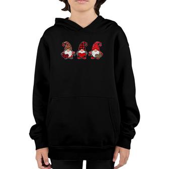 Valentine's Day Three Gnomes Holding Heart Leopard Youth Hoodie | Mazezy