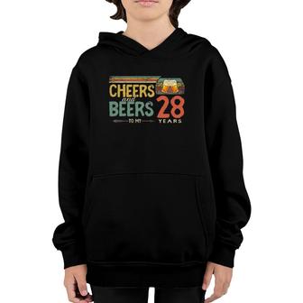 Vintage 28Th Birthday Retro Cheers And Beers To 28 Years Old Youth Hoodie | Mazezy UK