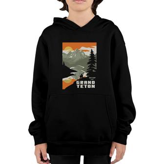 Vintage American Wyoming Grand Teton Travel Poster Gift Youth Hoodie | Mazezy