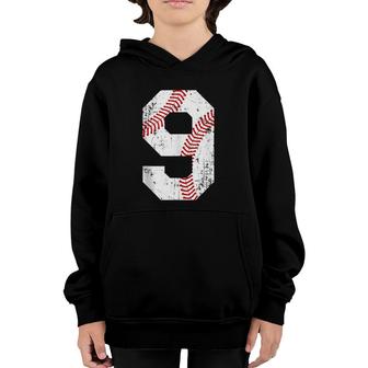 Vintage Baseball 9 Jersey Number Youth Hoodie | Mazezy