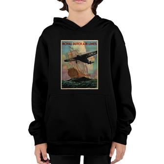 Vintage Poster - Royal Dutch Airlines Retro Youth Hoodie | Mazezy