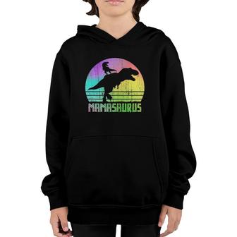 Vintage Retro Mamasaurus Rainbow Sunset Gift For Mother Of 1 Ver2 Youth Hoodie | Mazezy