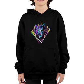 Vintage Tiger Wild Cat Techno Music Edm Rave Youth Hoodie | Mazezy