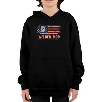 Vintage Welder Mom American Usa Flag Funny Weldingweld Gift Youth Hoodie | Mazezy
