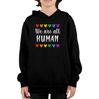 We Are All Human With Rainbow Hearts For Gay Pride Raglan Baseball Tee Youth Hoodie | Mazezy