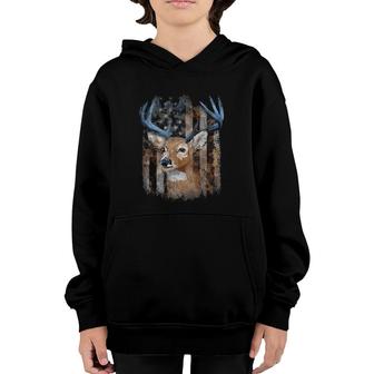 Whitetail Buck Deer Hunting American Flag Buck Hunting Youth Hoodie | Mazezy