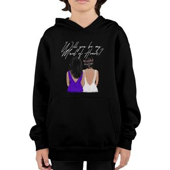 Will You Be My Maid Of Honor Black Bride Purple Wedding Youth Hoodie | Mazezy