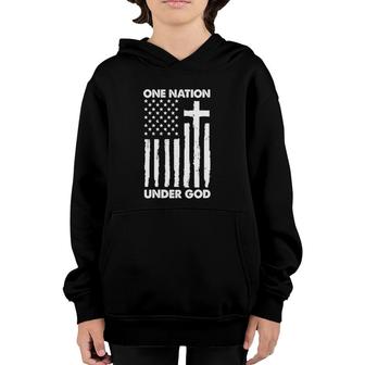 Womens 1 Nation Under God Christian Faith American Flag Usa V-Neck Youth Hoodie | Mazezy UK