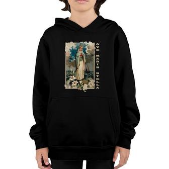 Womens Ave Maris Stella Lady Blessed Mother Mary Latin Catholic V-Neck Youth Hoodie | Mazezy
