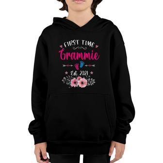 Womens First Time Grammie Est 2021 New Mom Funny Mother's Day Women V-Neck Youth Hoodie | Mazezy