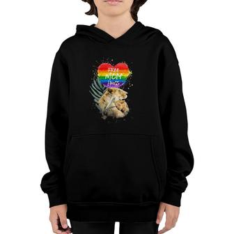 Womens Lgbt Pride Mama Lion Rainbow Free Mom Hugs Love Mothers Day V-Neck Youth Hoodie | Mazezy