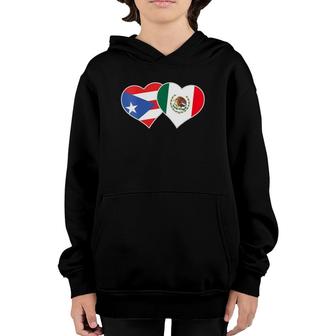 Womens Mexican Puerto Rican Flag Mexirican Mexico Puerto Rico Heart V-Neck Youth Hoodie | Mazezy
