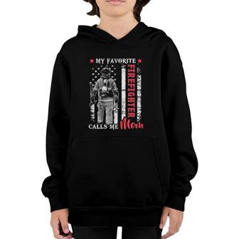 Womens My Favorite Firefighter Calls Me Mom Usa Flag Mother Youth Hoodie | Mazezy